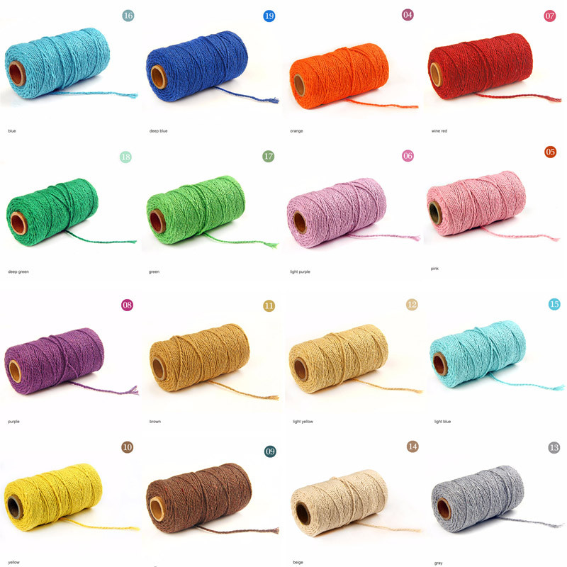 Pamučne užadi u 19 boja Konac za šivanje 100 jardi DIY pribor za vjenčanje Ručno izrađene zanatske uzice Upletena užad za makrame