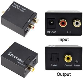 Grwibeou аналогово-цифров ADC преобразувател Оптичен коаксиален RCA Toslink аудио звуков адаптер SPDIF адаптер за Apple TV за Xbox DVD