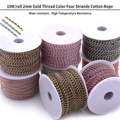 Zlatni konac od 10 jardi, šareni pamučni konop s četiri niti, ukrasni pleteni DIY konop za šivanje od konoplje, cvijet, pleteni konac 2 mm