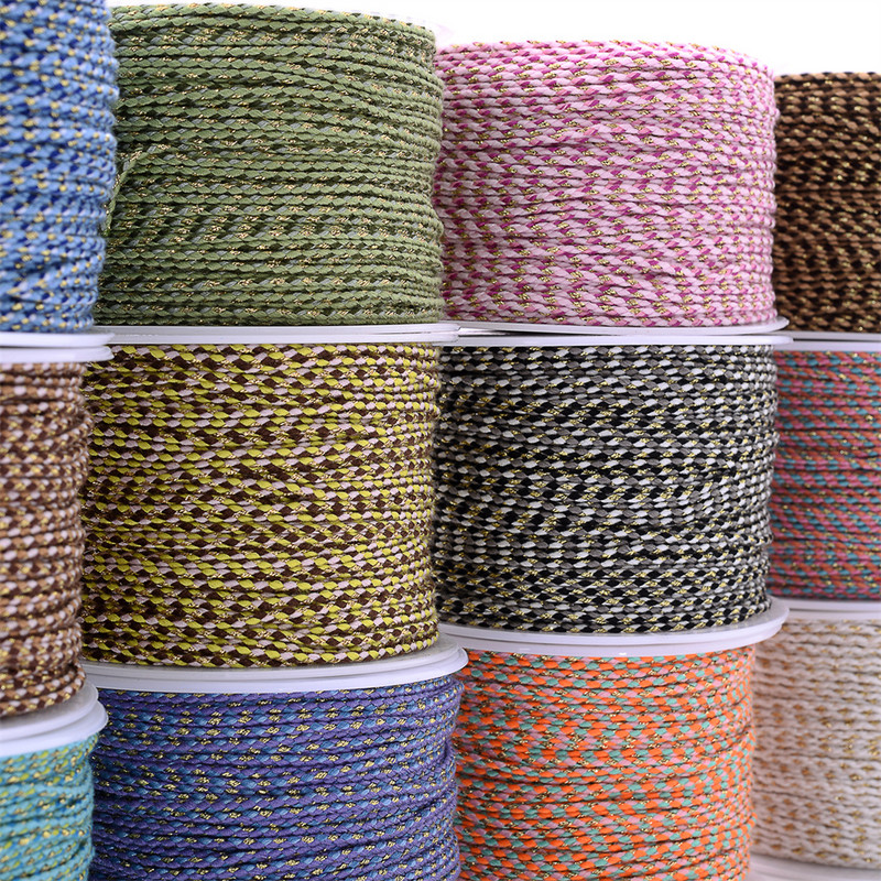 Zlatni konac od 10 jardi, šareni pamučni konop s četiri niti, ukrasni pleteni DIY konop za šivanje od konoplje, cvijet, pleteni konac 2 mm