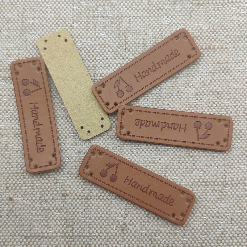 Logo trešnje Ručno izrađene etikete za ruksak Prirodni stil Šivanje odjeće Ručno izrađene oznake za dar Ručno izrađena etiketa odjeće od pu kože