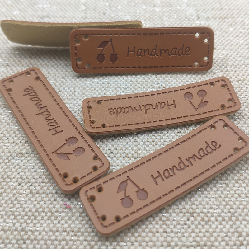 Logo trešnje Ručno izrađene etikete za ruksak Prirodni stil Šivanje odjeće Ručno izrađene oznake za dar Ručno izrađena etiketa odjeće od pu kože