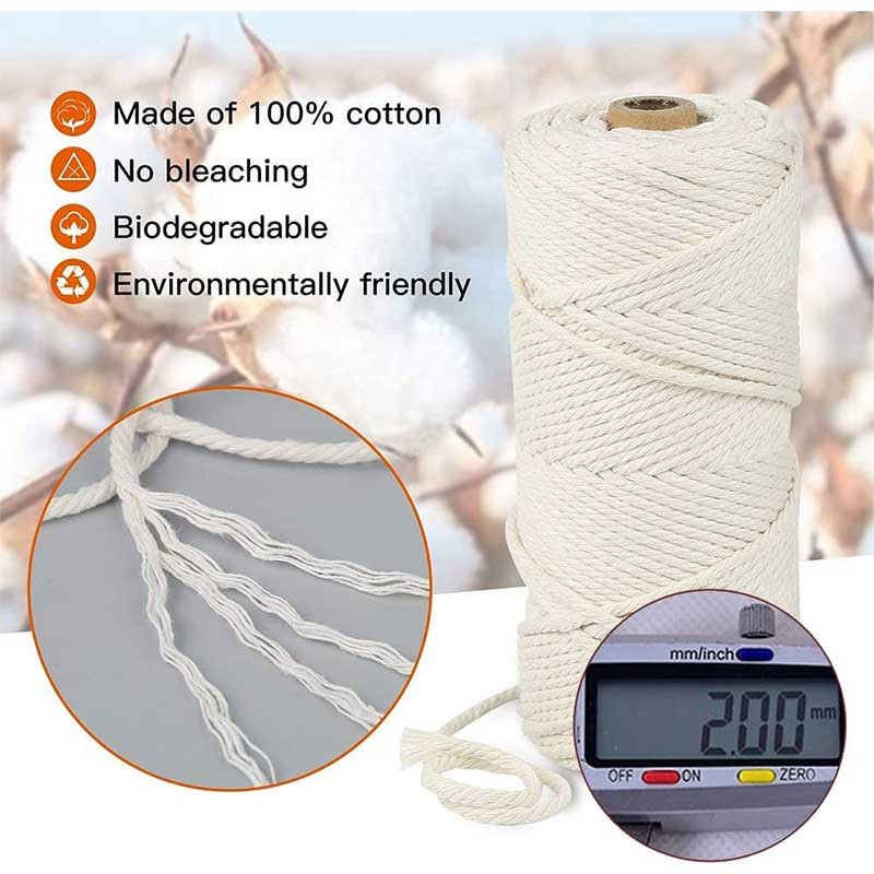 2MM X 100m pamutzsinór színes csavart kötél makramé fonal barkácsoláshoz, falvédők, akasztók, makramé tartozékok