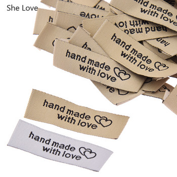 Chzimade 50 бр./лот миещи се тъкани етикети за дрехи, ръчно изработени с любов Шиене на етикети за домашни текстилни аксесоари