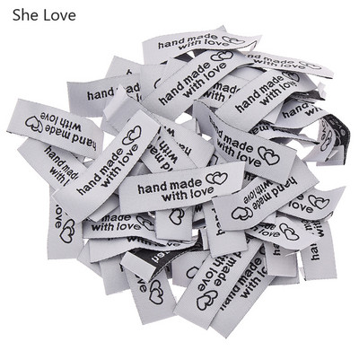 Chzimade 50 kom./lot perivih platnenih tkanih naljepnica za odjeću, ručno rađenih s ljubavlju šivaćih naljepnica za kućni tekstilni dodaci