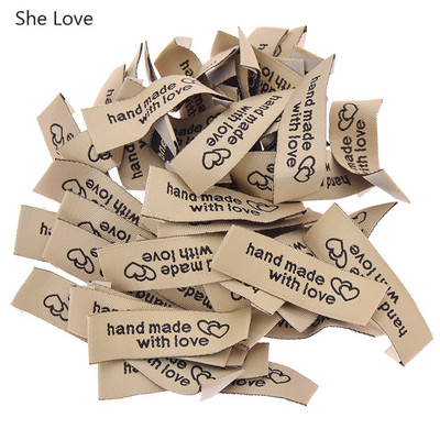 Chzimade 50 kom./lot perivih platnenih tkanih naljepnica za odjeću, ručno rađenih s ljubavlju šivaćih naljepnica za kućni tekstilni dodaci