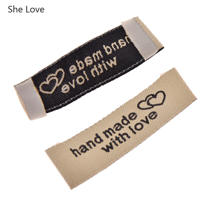 Chzimade 50 kom./lot perivih platnenih tkanih naljepnica za odjeću, ručno rađenih s ljubavlju šivaćih naljepnica za kućni tekstilni dodaci