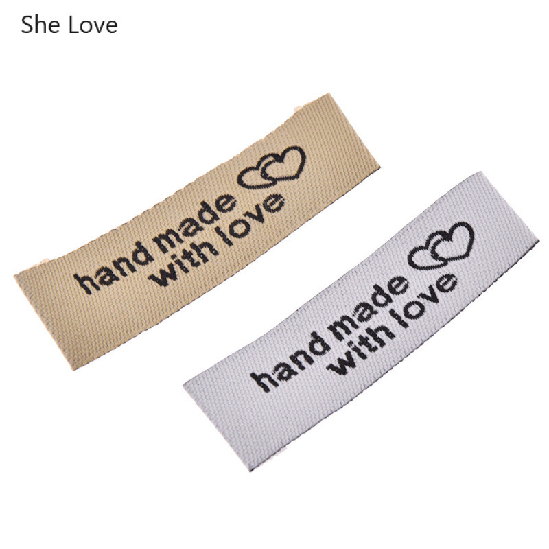 Chzimade 50 kom./lot perivih platnenih tkanih naljepnica za odjeću, ručno rađenih s ljubavlju šivaćih naljepnica za kućni tekstilni dodaci