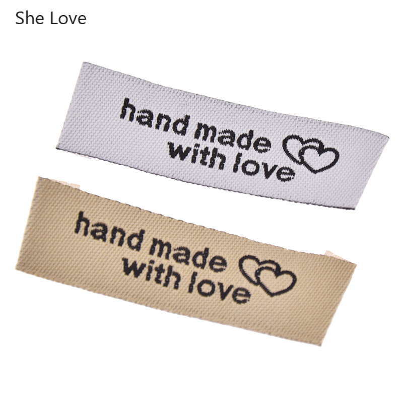 Chzimade 50 kom./lot perivih platnenih tkanih naljepnica za odjeću, ručno rađenih s ljubavlju šivaćih naljepnica za kućni tekstilni dodaci