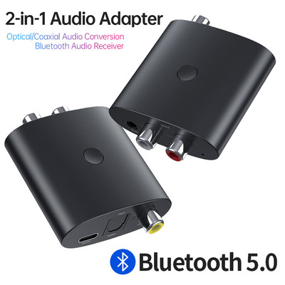 Цифрово-аналогов аудио конвертор DAC Bluetooth 5.0 приемник 2 в 1 оптичен 3,5 мм жак AUX RCA стерео високоговорител телевизор безжичен адаптер