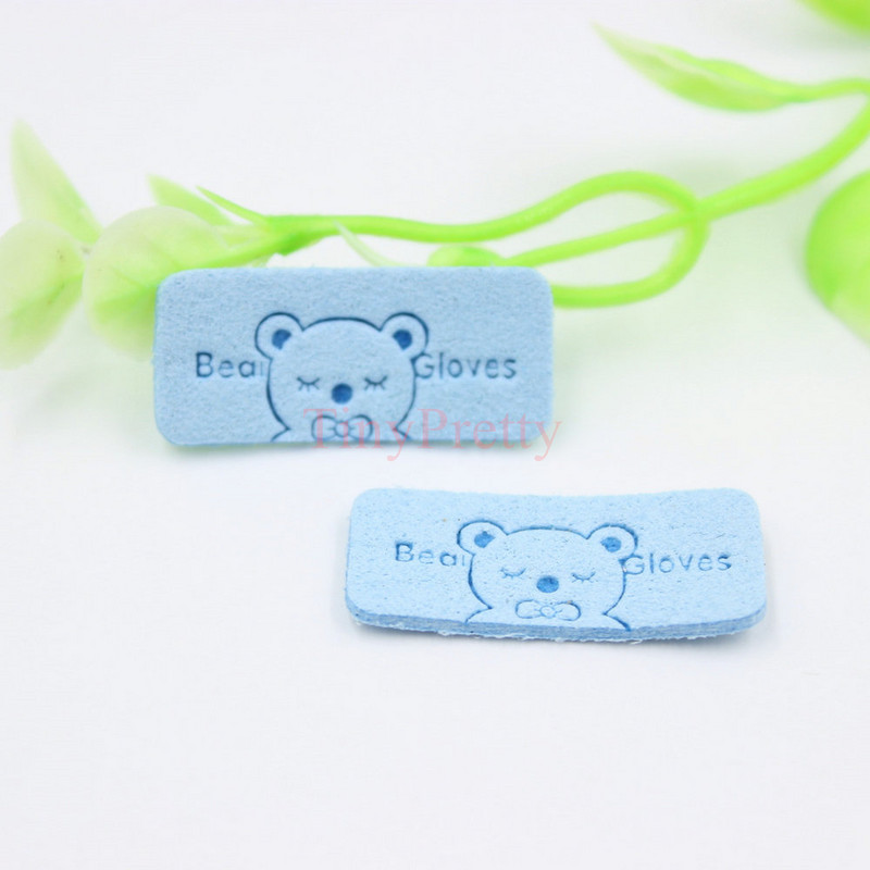 50db Puha műbőr medve címkék dombornyomott medve kesztyű címke címkék baba sapkákhoz Kesztyűk zoknik díszítés