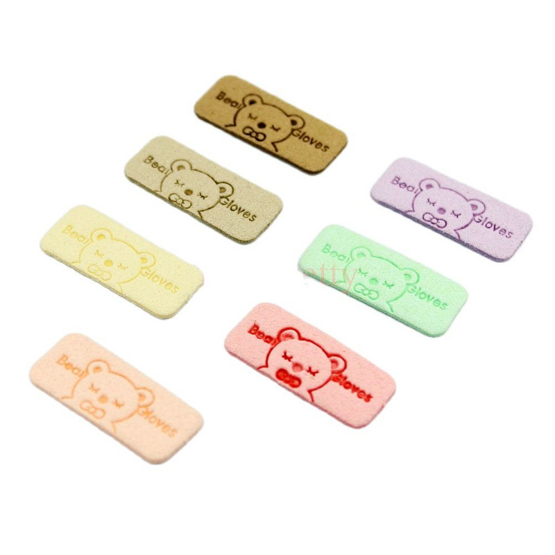 50db Puha műbőr medve címkék dombornyomott medve kesztyű címke címkék baba sapkákhoz Kesztyűk zoknik díszítés