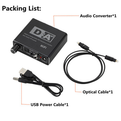 HIFI DAC pojačalo Digitalno-analogni audio konverter Dekoder 3,5 mm AUX RCA Adapter pojačala Toslink optički koaksijalni izlaz DAC 24 bita