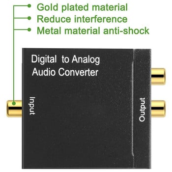 Цифрово-аналогов аудио конвертор Цифров оптичен (SPDIF/Toslink) и RCA (L/R) стерео аудио конвертор с влакна