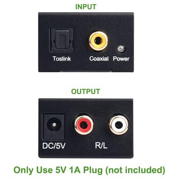 Цифрово-аналогов аудио конвертор Цифров оптичен (SPDIF/Toslink) и RCA (L/R) стерео аудио конвертор с влакна