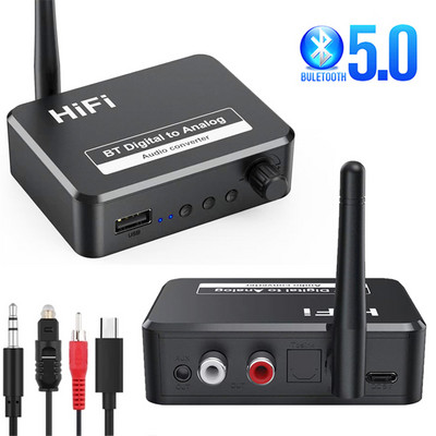Bluetooth 5.0 Audio Receiver Digital to Analog Audio DAC Converter Spdif Optical Fiber Signal to 3.5MM 3.5 AUX 2 RCA Amplifier