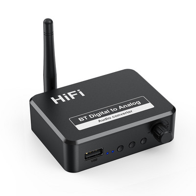 Bluetooth 5.0 аудио приемник цифров към аналогов аудио DAC конвертор Spdif сигнал от оптични влакна към 3.5MM 3.5 AUX 2 RCA усилвател