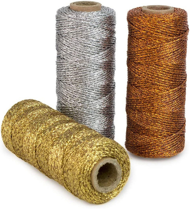1 mm-es 100 méteres fém zsinór kötőfonal csomagoló poliészter szalagok arany ezüst makrám kötél zsineg DIY ajándékcsomagoló cérna