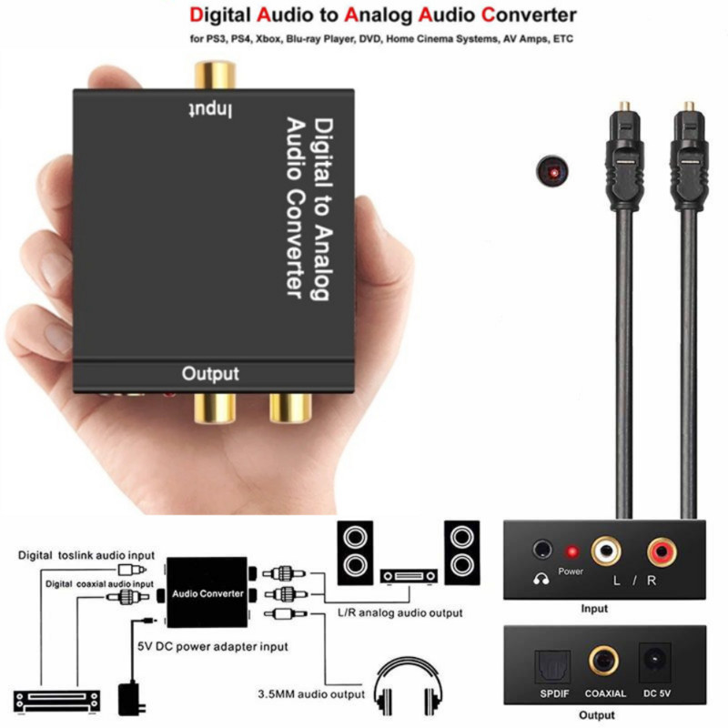 Digitális-analóg DAC digitális audio dekóder erősítő 3,5 mm-es jack koaxiális optikai szál digitális-analóg audio Rca L/R átalakító