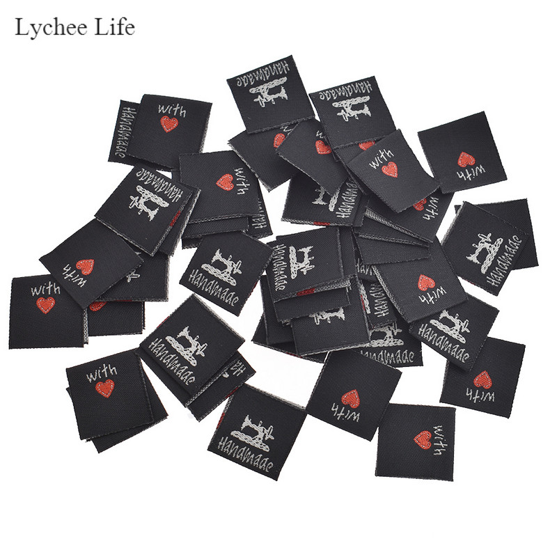 Lychee Life 50vnt. Rankų darbo austos raidžių etiketės Drabužiai Batai Krepšiai Rankų darbo medvilnės etiketės Pasidaryk pats drabužių etiketės Siuvimo medžiagos