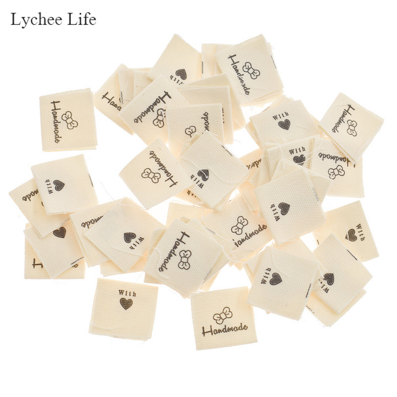 Lychee Life 50vnt. Rankų darbo austos raidžių etiketės Drabužiai Batai Krepšiai Rankų darbo medvilnės etiketės Pasidaryk pats drabužių etiketės Siuvimo medžiagos