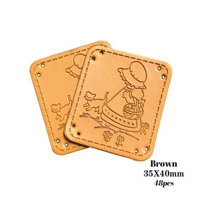 Fata Cu Pălărie Semn Piele Handmade Cu Pisica Pentru Mănuși Îmbrăcăminte Etichete Hand Made Etichetă Maro Handmade Pentru Eșarfă