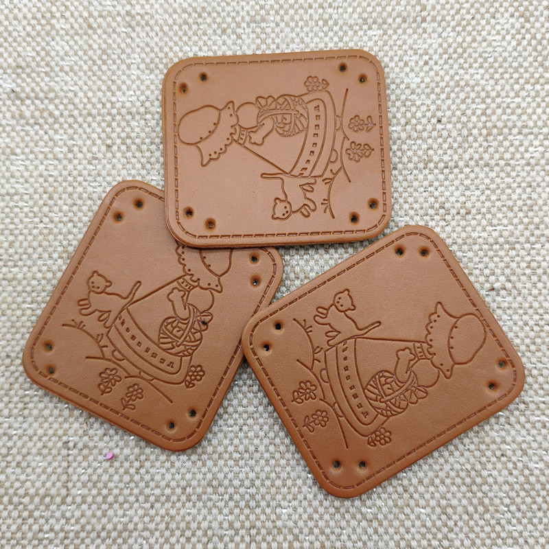 Fata Cu Pălărie Semn Piele Handmade Cu Pisica Pentru Mănuși Îmbrăcăminte Etichete Hand Made Etichetă Maro Handmade Pentru Eșarfă