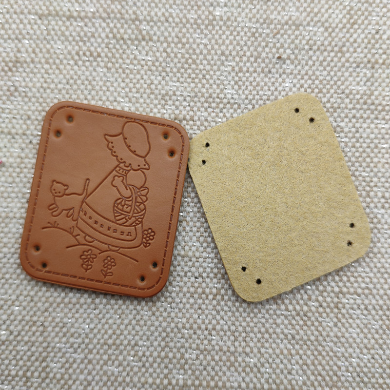 Fata Cu Pălărie Semn Piele Handmade Cu Pisica Pentru Mănuși Îmbrăcăminte Etichete Hand Made Etichetă Maro Handmade Pentru Eșarfă