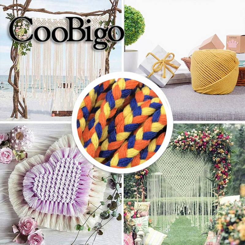 5 Metri kokvilnas virve, trīs šķipsnas, savīti auklas, DIY amatniecības soma Mājas tekstila dekoru auklas šūšanas dāvanu iesaiņošanas piederumi 6 mm