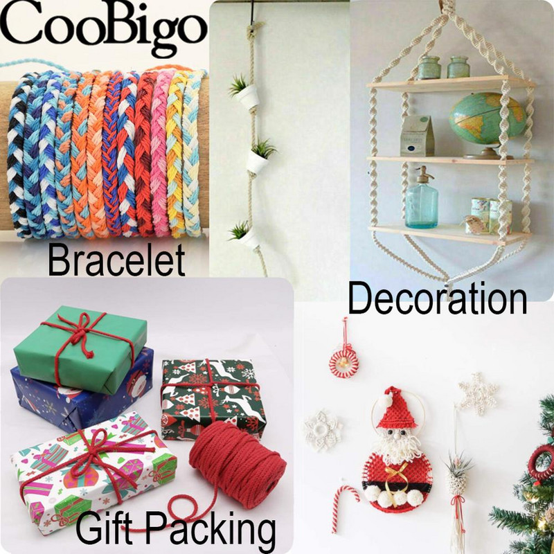 5 Metri kokvilnas virve, trīs šķipsnas, savīti auklas, DIY amatniecības soma Mājas tekstila dekoru auklas šūšanas dāvanu iesaiņošanas piederumi 6 mm