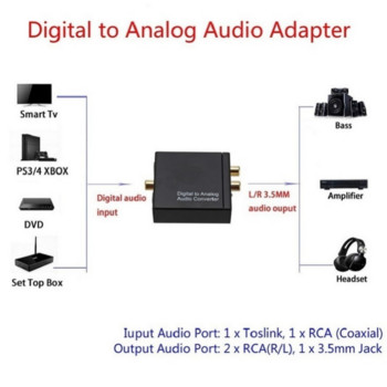 Преносим 3,5 мм жак Коаксиално оптично влакно Цифрово към аналогово аудио Aux Rca L / R конвертор Spdif цифров аудио декодер усилвател