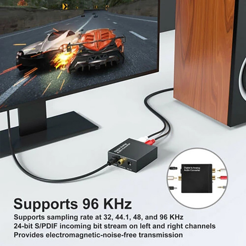 Digitālā–analogā audio pārveidotājs, optiskais Toslink koaksiālais–RCA adapteris ar 3,5 MM austiņu ligzdu digitālā optiskā audio koaksiālā