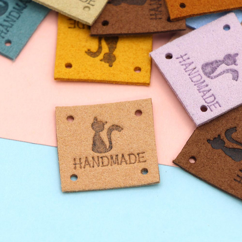 20τμχ Kawaii Cat Δερμάτινες Ετικέτες για Καπέλα Τσάντα Χειροποίητες Ετικέτες για Ρούχα Χειροποίητη Ετικέτα για Ρούχα Αξεσουάρ πλεξίματος 25x25mm