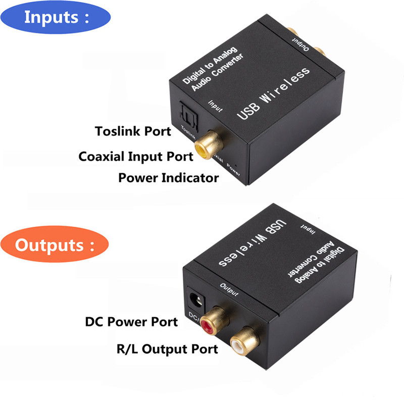 Bluetooth digitális-analóg audio konverter digitális optikai CoaxCoaxisToslink az analóg RCA L/R-hez, alkalmas audioberendezésekhez