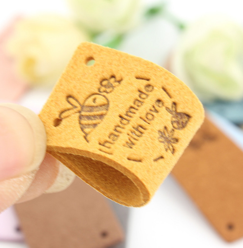 20 kom 2*5 cm ručno rađene naljepnice za odjeću izrađenu s ljubavlju pčelinje cvijeće kožne reljefne oznake pletenje šivaći pribor