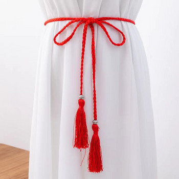 Дамски плетен колан с пискюли в бохемски стил Модни дамски тъкани възли, украсени с талия, верига, въже за талията, аксесоари
