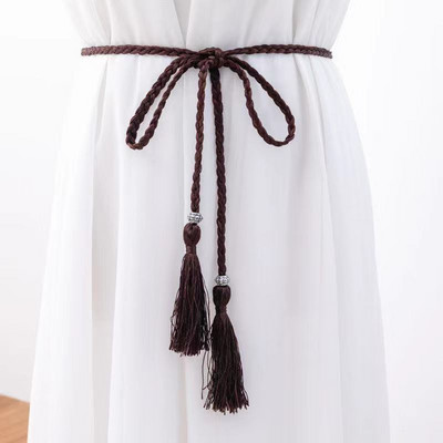Női Bohém stílusú fonott bojtos öv divatos női szövött csomóval díszített deréklánc derékkötél kiegészítők