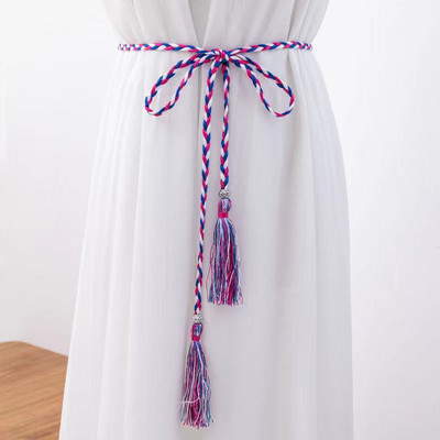 Női Bohém stílusú fonott bojtos öv divatos női szövött csomóval díszített deréklánc derékkötél kiegészítők