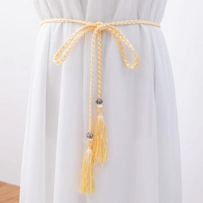 Női Bohém stílusú fonott bojtos öv divatos női szövött csomóval díszített deréklánc derékkötél kiegészítők