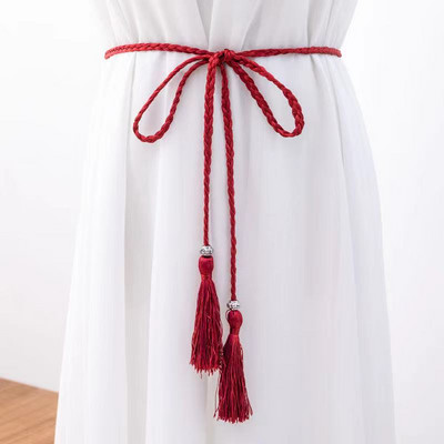 Női Bohém stílusú fonott bojtos öv divatos női szövött csomóval díszített deréklánc derékkötél kiegészítők