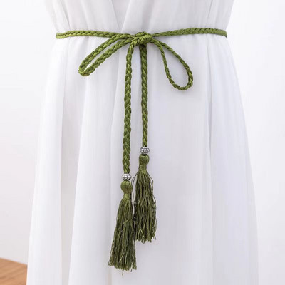 Női Bohém stílusú fonott bojtos öv divatos női szövött csomóval díszített deréklánc derékkötél kiegészítők