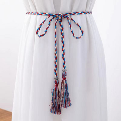 Női Bohém stílusú fonott bojtos öv divatos női szövött csomóval díszített deréklánc derékkötél kiegészítők