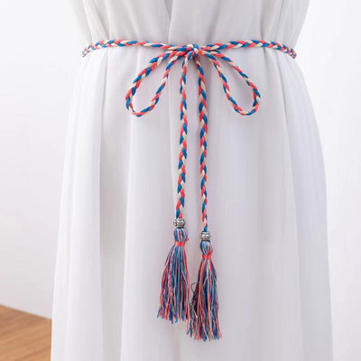 Női Bohém stílusú fonott bojtos öv divatos női szövött csomóval díszített deréklánc derékkötél kiegészítők