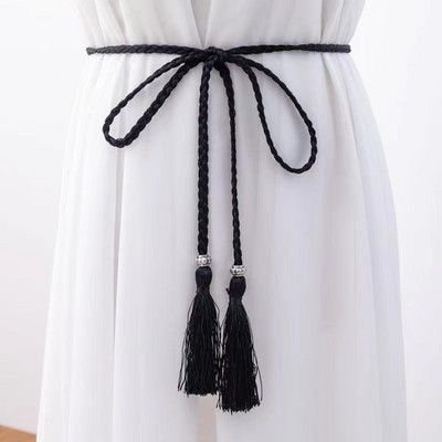 Női Bohém stílusú fonott bojtos öv divatos női szövött csomóval díszített deréklánc derékkötél kiegészítők