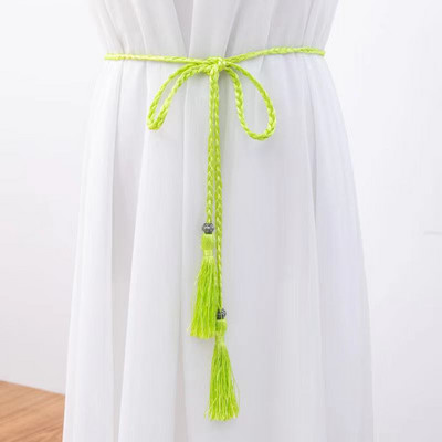 Női Bohém stílusú fonott bojtos öv divatos női szövött csomóval díszített deréklánc derékkötél kiegészítők