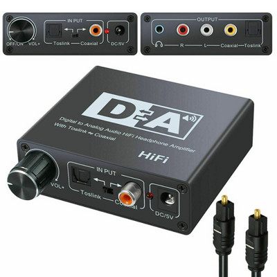 Цифрово-аналогов аудио конвертор Оптично влакно към Slink коаксиален сигнал към RCA R/L аудио декодер SPDIF ATV DAC усилвател