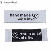 Doreen Beads 50 kom. Torbe za odjeću Terilenske tkane tiskane naljepnice DIY Scrapbooking Pravokutni uzorci srca ručno izrađeni s ljubavlju