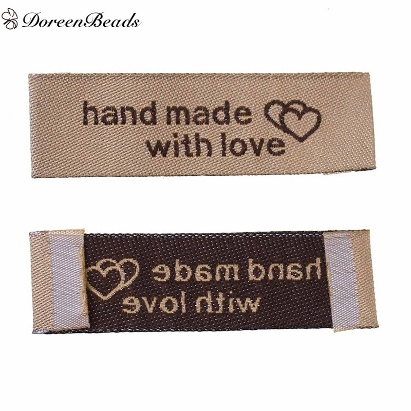 Doreen Beads 50 kom. Torbe za odjeću Terilenske tkane tiskane naljepnice DIY Scrapbooking Pravokutni uzorci srca ručno izrađeni s ljubavlju