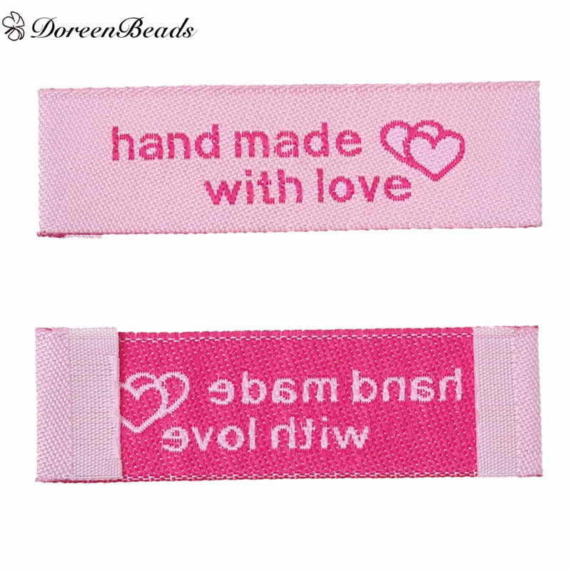 Doreen Beads 50 kom. Torbe za odjeću Terilenske tkane tiskane naljepnice DIY Scrapbooking Pravokutni uzorci srca ručno izrađeni s ljubavlju