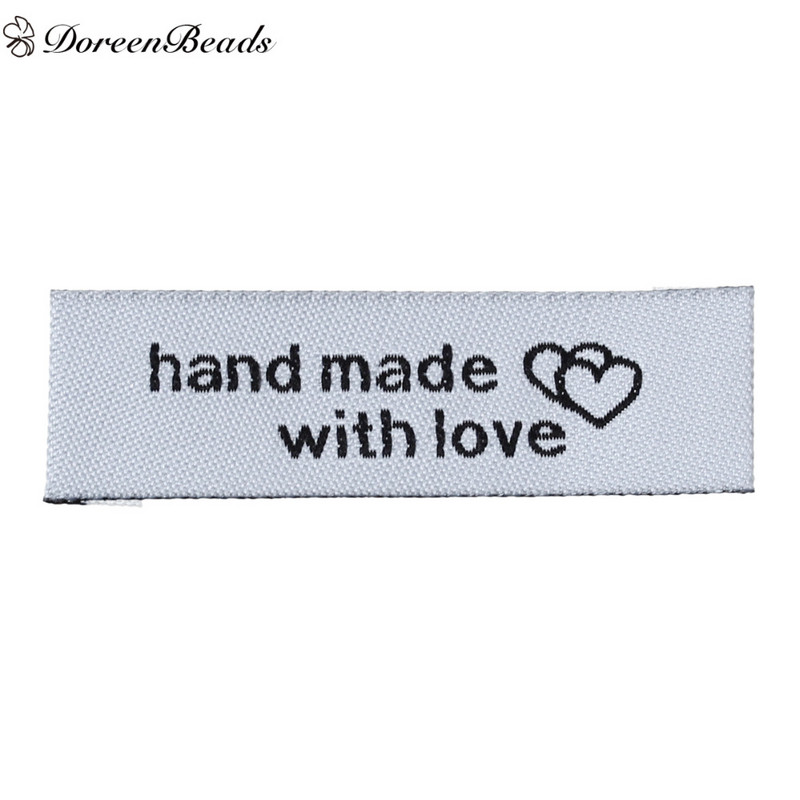 Doreen Beads 50 kom. Torbe za odjeću Terilenske tkane tiskane naljepnice DIY Scrapbooking Pravokutni uzorci srca ručno izrađeni s ljubavlju